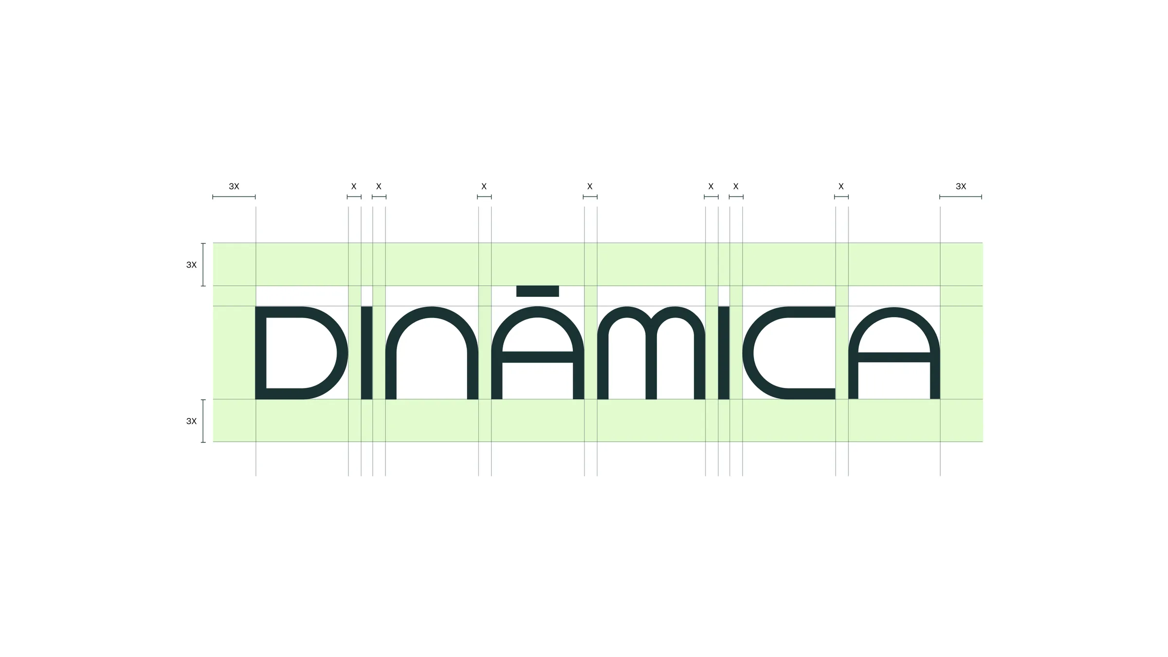 Dinámica wordmark on its construction grid