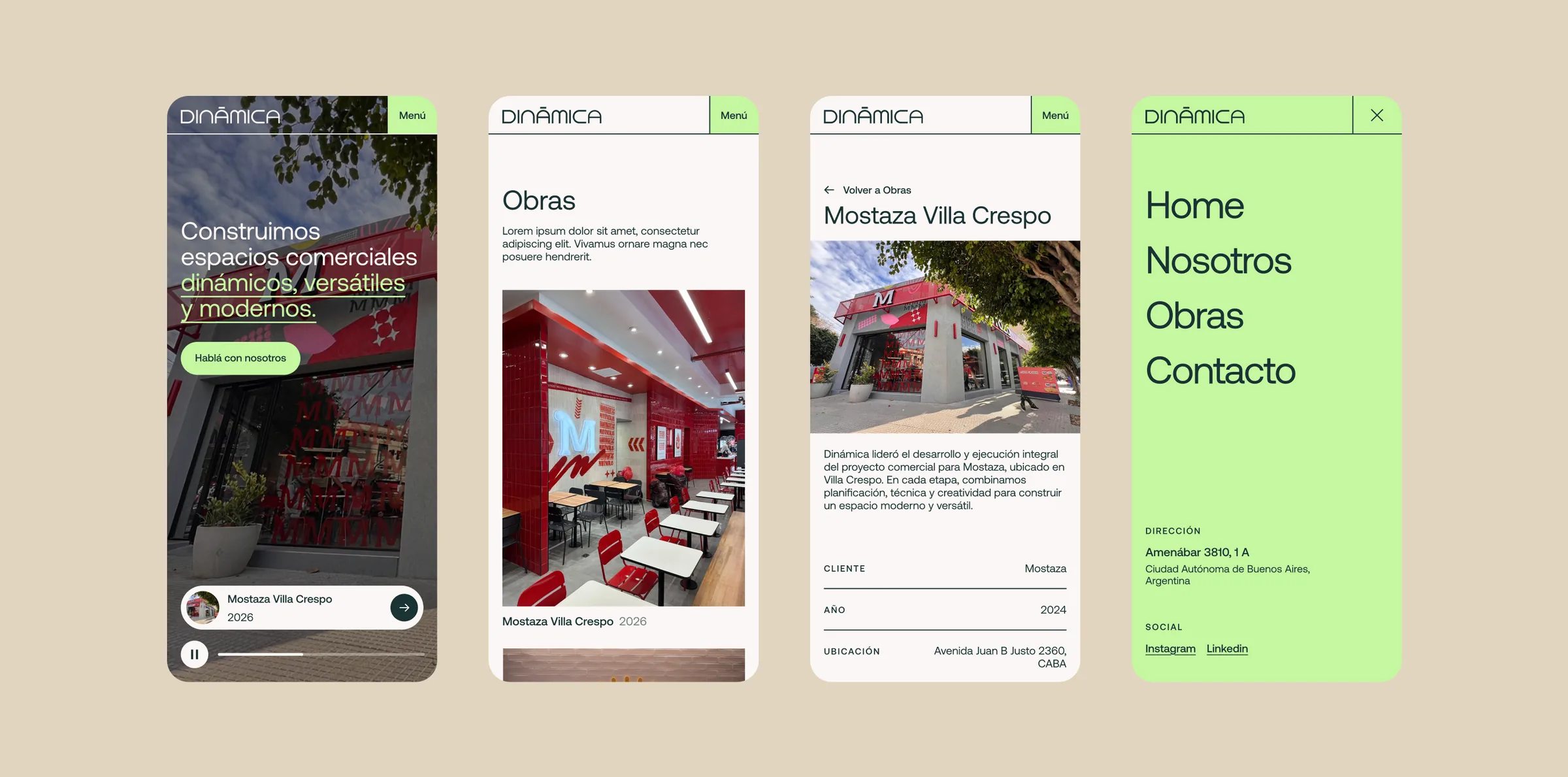 Dinámica website mobile screens